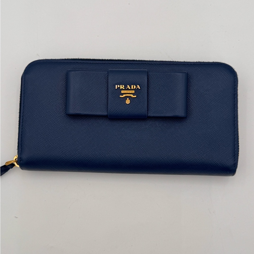 Prada Dark Blue Wallet with Bow Detail